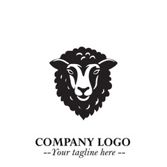Head of Sheep Logo Symbol in Black on the White Background Minimalist Farm Animal Illustration