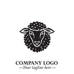 Head of Sheep Logo Symbol in Black on the White Background Minimalist Farm Animal Illustration