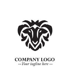 Head of Sheep Logo Symbol in Black on the White Background Minimalist Farm Animal Illustration