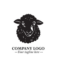 Head of Sheep Logo Symbol in Black on the White Background Minimalist Farm Animal Illustration