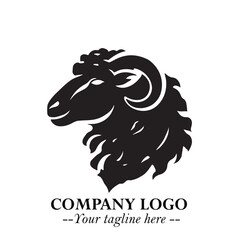 Head of Sheep Logo Symbol in Black on the White Background Minimalist Farm Animal Illustration