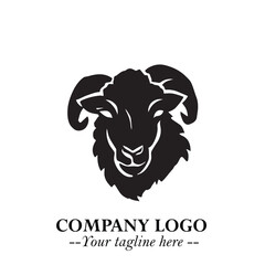 Head of Sheep Logo Symbol in Black on the White Background Minimalist Farm Animal Illustration