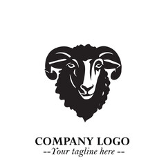 Head of Sheep Logo Symbol in Black on the White Background Minimalist Farm Animal Illustration