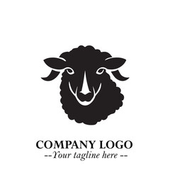 Head of Sheep Logo Symbol in Black on the White Background Minimalist Farm Animal Illustration