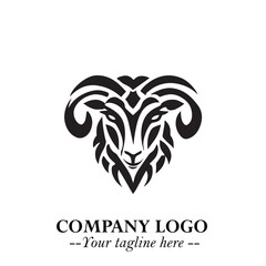 Head of Sheep Logo Symbol in Black on the White Background Minimalist Farm Animal Illustration