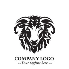 Head of Sheep Logo Symbol in Black on the White Background Minimalist Farm Animal Illustration