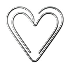 Two heart shaped paperclips are arranged on a black background.
