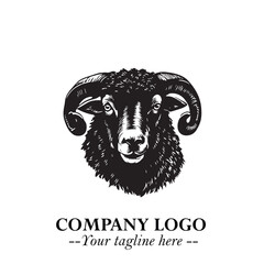 Head of Sheep Logo Symbol in Black on the White Background Minimalist Farm Animal Illustration