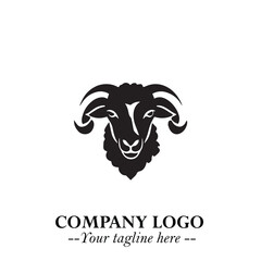 Head of Sheep Logo Symbol in Black on the White Background Minimalist Farm Animal Illustration