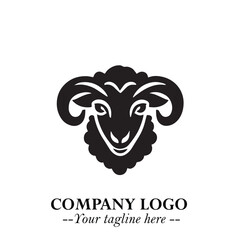 Head of Sheep Logo Symbol in Black on the White Background Minimalist Farm Animal Illustration