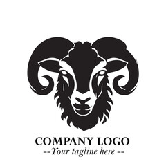 Head of Sheep Logo Symbol in Black on the White Background Minimalist Farm Animal Illustration