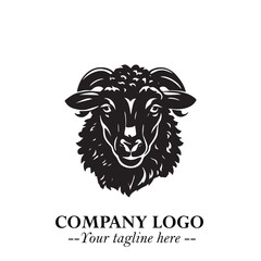 Head of Sheep Logo Symbol in Black on the White Background Minimalist Farm Animal Illustration