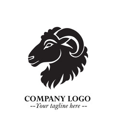 Head of Sheep Logo Symbol in Black on the White Background Minimalist Farm Animal Illustration