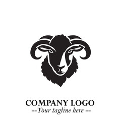 Head of Sheep Logo Symbol in Black on the White Background Minimalist Farm Animal Illustration