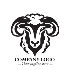 Head of Sheep Logo Symbol in Black on the White Background Minimalist Farm Animal Illustration