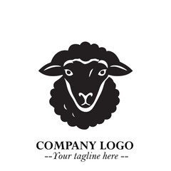 Head of Sheep Logo Symbol in Black on the White Background Minimalist Farm Animal Illustration