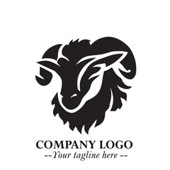 Head of Sheep Logo Symbol in Black on the White Background Minimalist Farm Animal Illustration