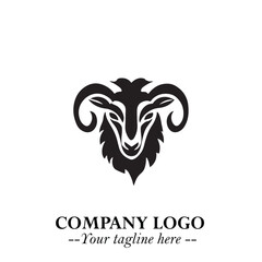 Head of Sheep Logo Symbol in Black on the White Background Minimalist Farm Animal Illustration