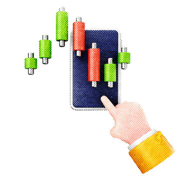3d trading chart smartphone halftone