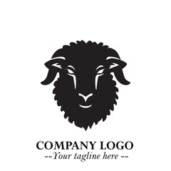 Head of Sheep Logo Symbol in Black on the White Background Minimalist Farm Animal Illustration