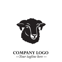Head of Sheep Logo Symbol in Black on the White Background Minimalist Farm Animal Illustration