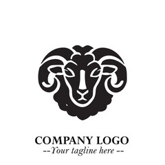 Head of Sheep Logo Symbol in Black on the White Background Minimalist Farm Animal Illustration