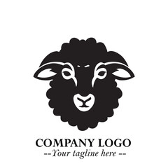 Head of Sheep Logo Symbol in Black on the White Background Minimalist Farm Animal Illustration