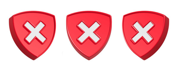 Fototapeta premium red shield with cross mark inside 3d rendering design icon