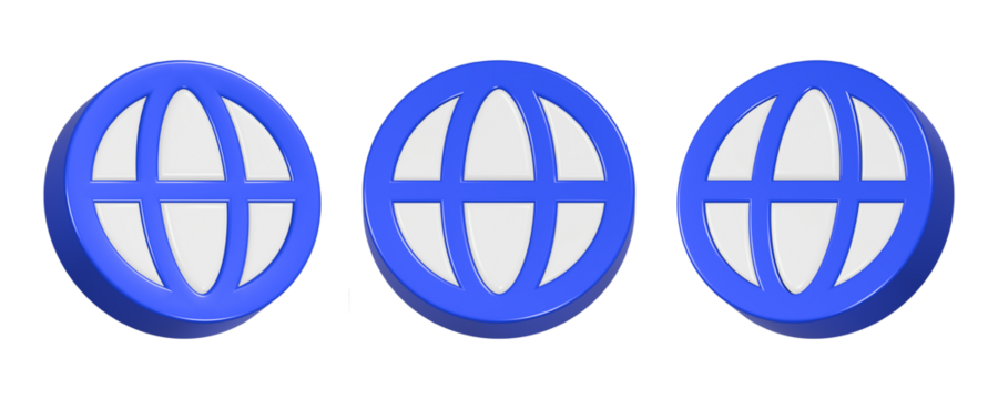 3d rendering design of blue globe icon symbol for web