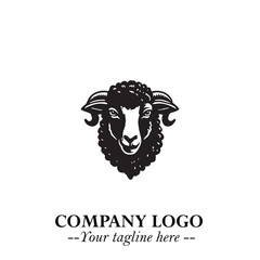Head of Sheep Logo Symbol in Black on the White Background Minimalist Farm Animal Illustration