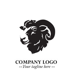 Head of Sheep Logo Symbol in Black on the White Background Minimalist Farm Animal Illustration