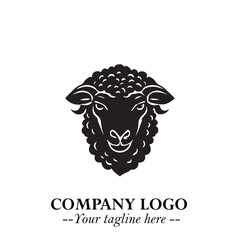 Head of Sheep Logo Symbol in Black on the White Background Minimalist Farm Animal Illustration