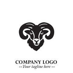 Head of Sheep Logo Symbol in Black on the White Background Minimalist Farm Animal Illustration