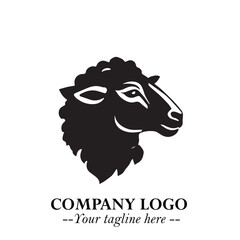 Head of Sheep Logo Symbol in Black on the White Background Minimalist Farm Animal Illustration