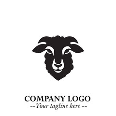 Head of Sheep Logo Symbol in Black on the White Background Minimalist Farm Animal Illustration