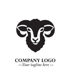Head of Sheep Logo Symbol in Black on the White Background Minimalist Farm Animal Illustration