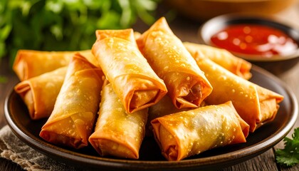 Sumpia Or Popia Or Mini Crunchy Spring Rolls, Homemade Crispy Fried Snack.