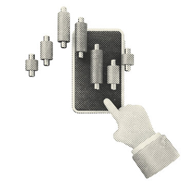 3d trading chart smartphone halftone style