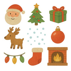 Fototapeta premium Joyful Christmas holiday illustration with Santa Claus, reindeer, and festive winter tree