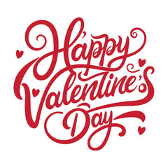 Happy Valentine&rsquo;s Day hand lettering with red hearts design