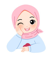 Smiling Cartoon Woman with Pink Hijab A Friendly and Playful Illustration for Various Designs