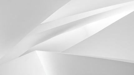 Abstract composition of white geometric shapes on light grey background,