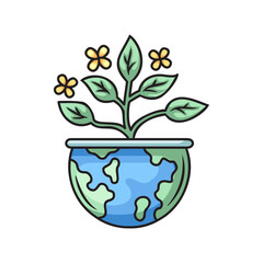 Green Plant With Yellow Flowers Growing In A Globe Shaped Flower Pot On A Transparent Background