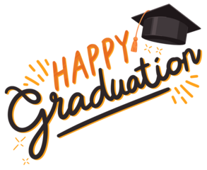 Happy Graduation Lettering With Academic Cap Graphic In Dark Tone With Orange Accents And Transparent Background