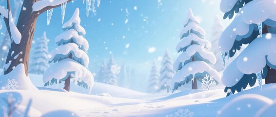 Blue night winter landscape with a snowy Christmas tree and snowflakes illustration for a holiday card - Powered by Adobe