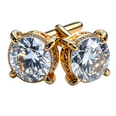 Ornate gold cufflinks boast large clear gemstones with intricate detailing.