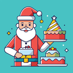 Cute Santa with birthday cake festive holiday vector art