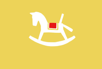 シンプルな白い木馬のシルエット　余白あり