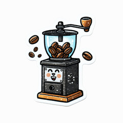 Happy Coffee Grinder with Fresh Beans Illustration