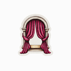 Elegant Arched Window with Rich Red Curtains Illustration